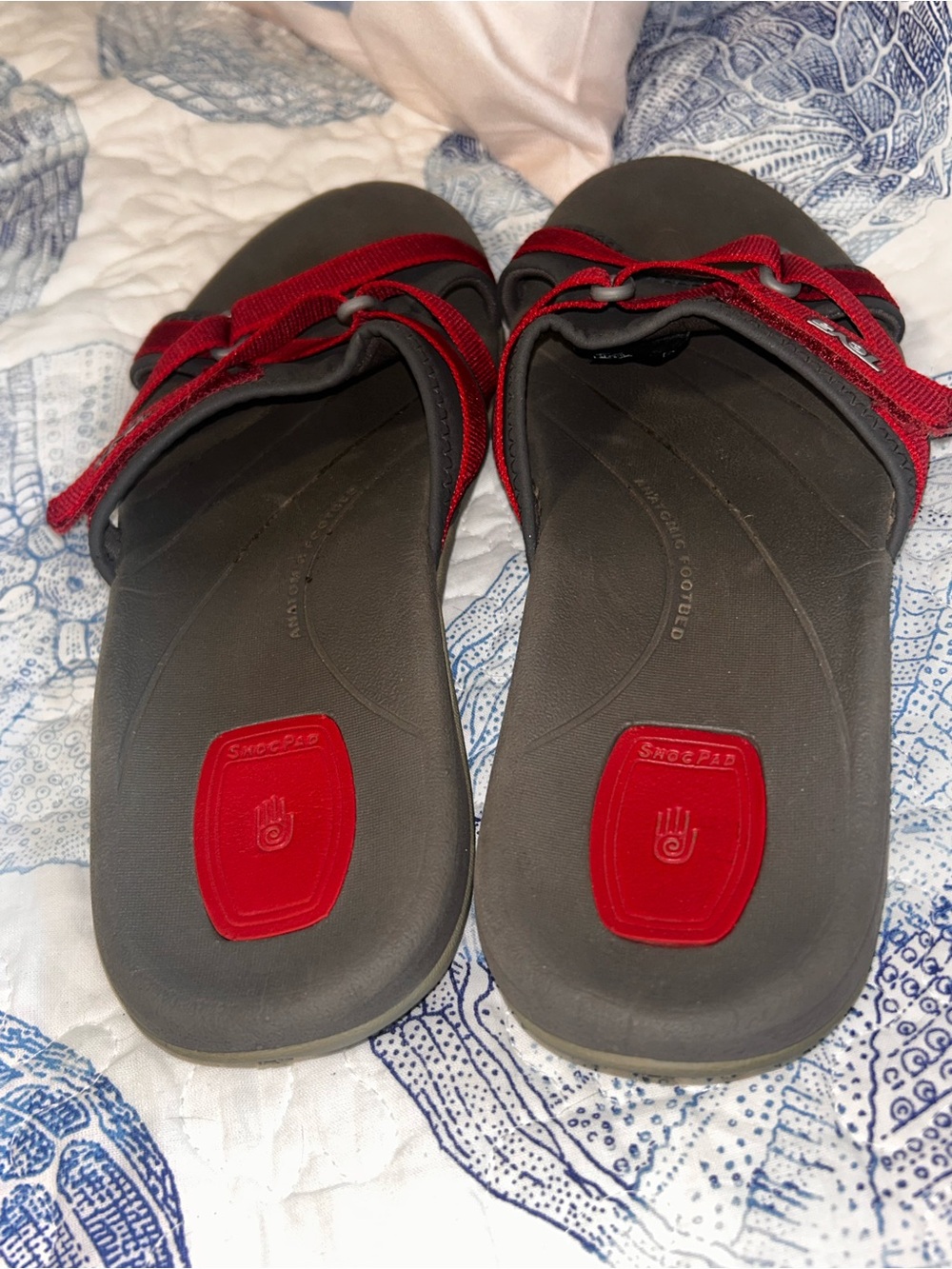 Teva Gray Footbed Slide Sandals with Red Straps - Picture 4 of 7